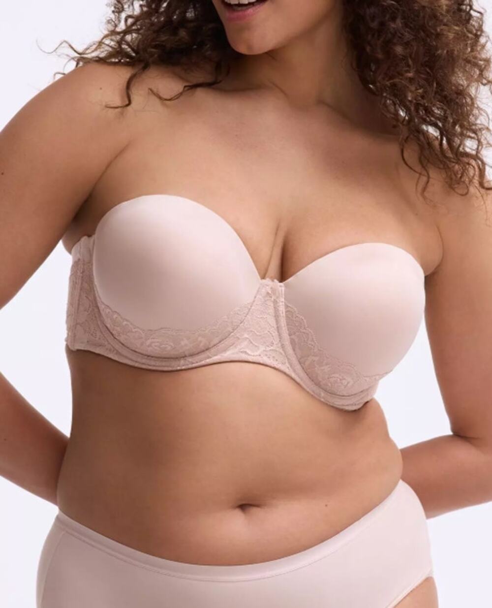 Torrid Bra Womens 44D Strapless Push Up Smooth Rose Dust Pink Lace Coquette